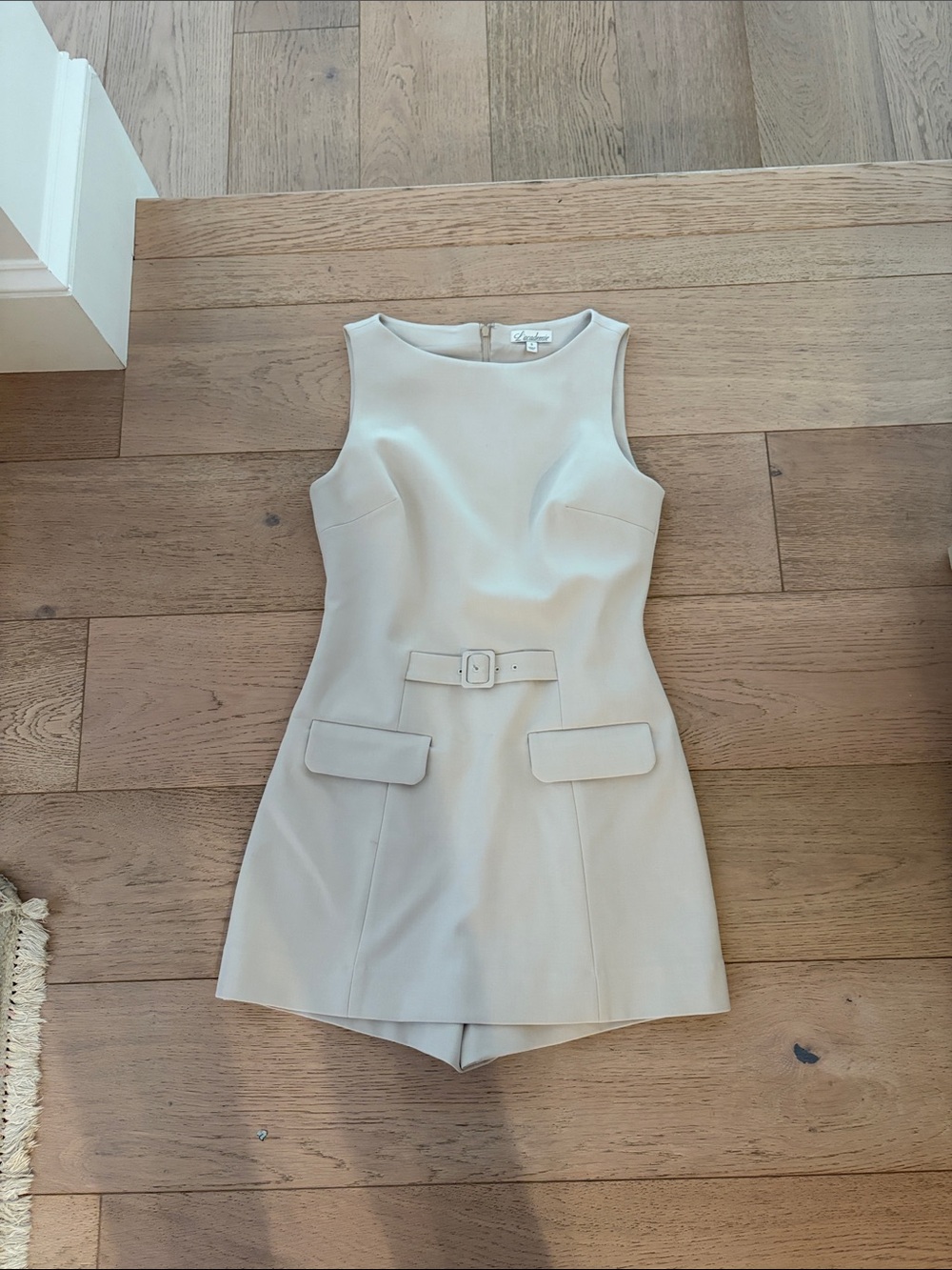 L'Academie Cream Sleeveless Belted Mini Dress